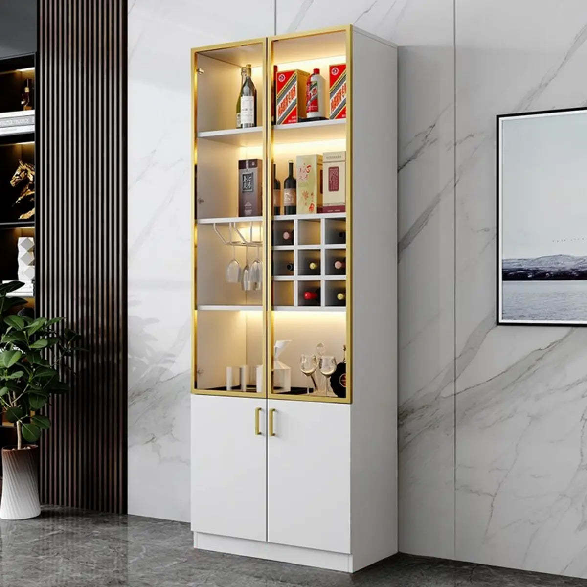 Black Glass Dining Wine Display Cabinet — Black