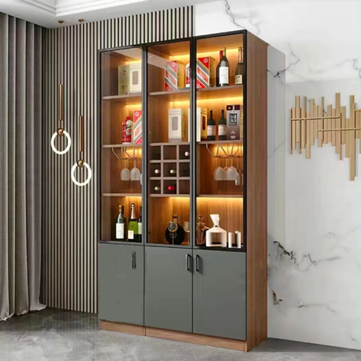 Black Glass Dining Wine Display Cabinet — White