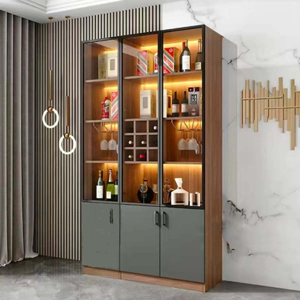 Black Glass Dining Wine Display Cabinet — White