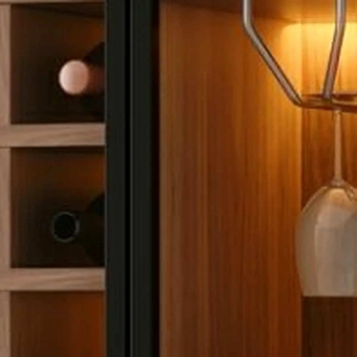 Black Glass Dining Wine Display Cabinet — Nut-Brown