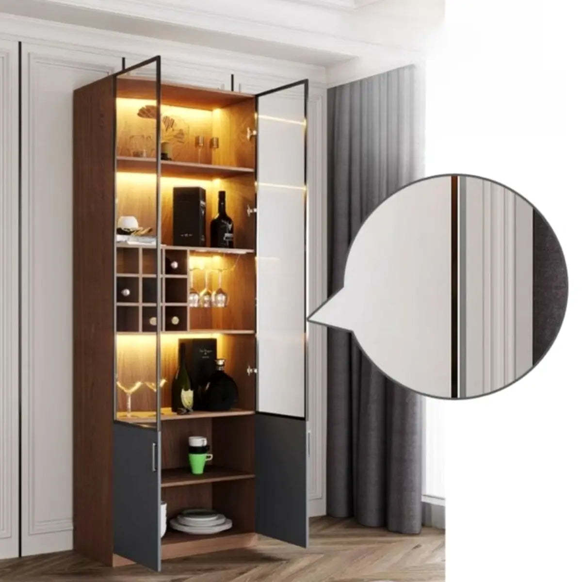 Black Glass Dining Wine Display Cabinet — Black