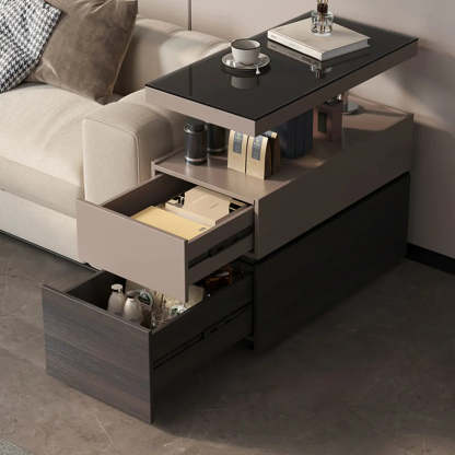 Black Glass Lift-Top Storage Coffee Table with Wheels
