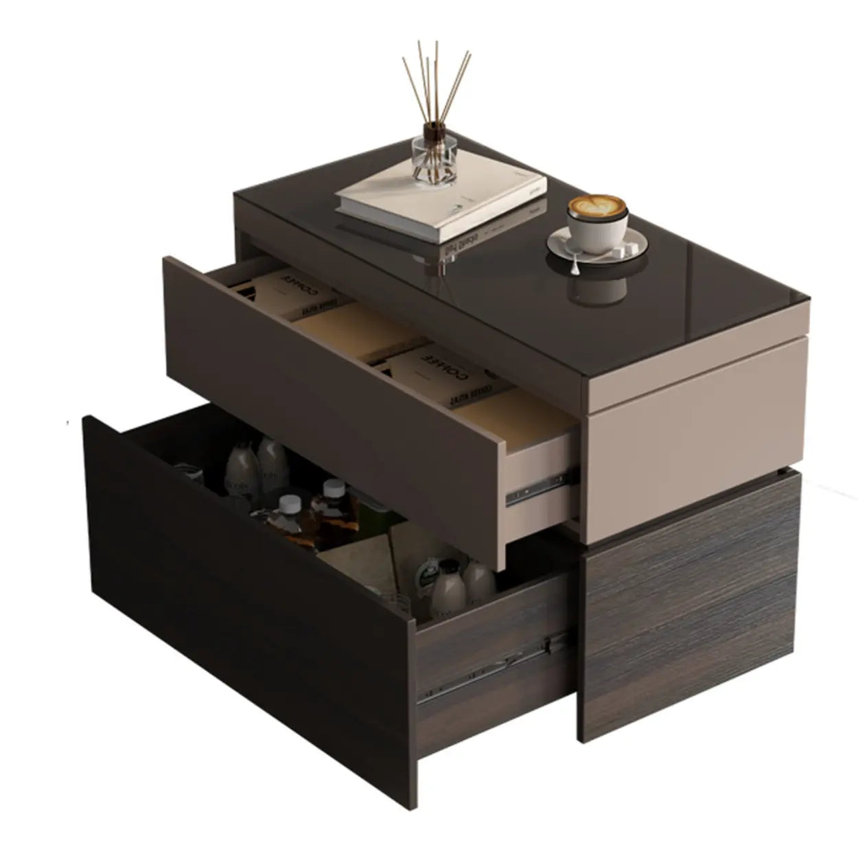 Black Glass Lift-Top Storage Coffee Table with Wheels