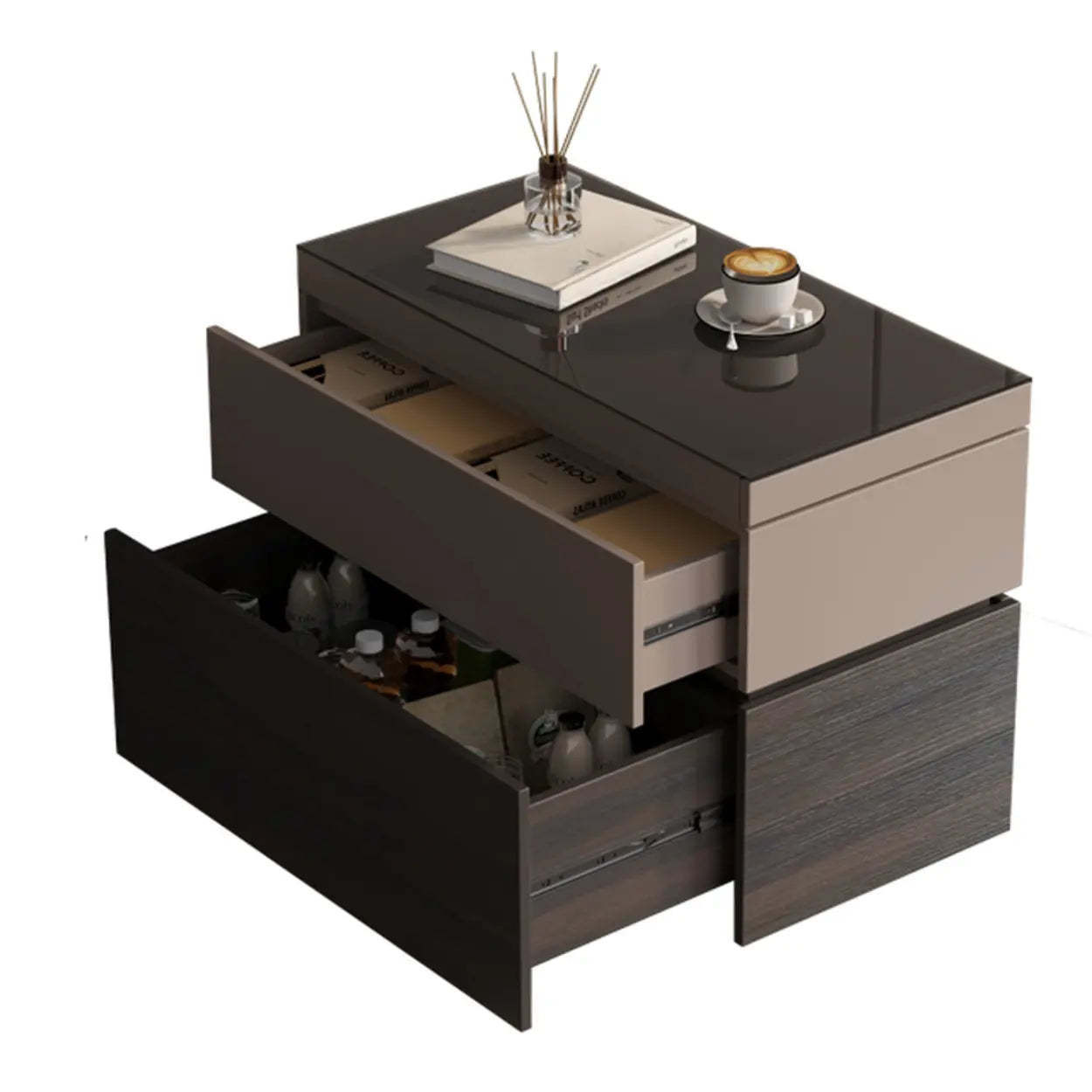Black Glass Lift-Top Storage Coffee Table with Wheels