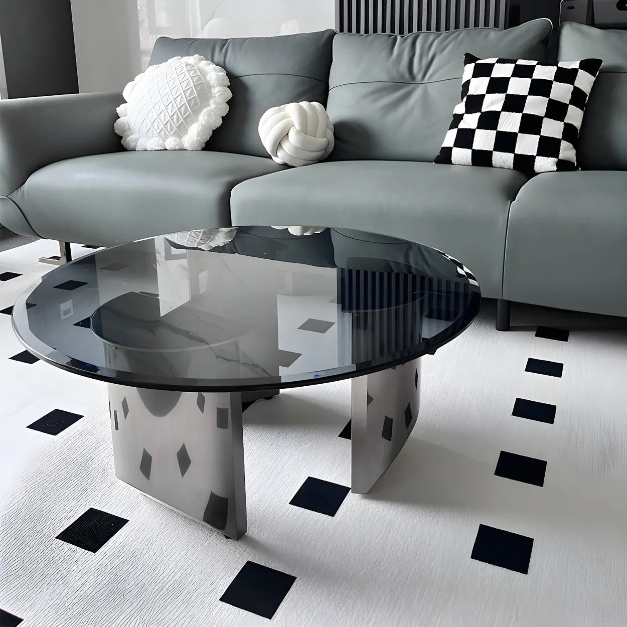 Lighom modern round black coffee tables — 14" H x 35.5" Dia x 35.5" L
