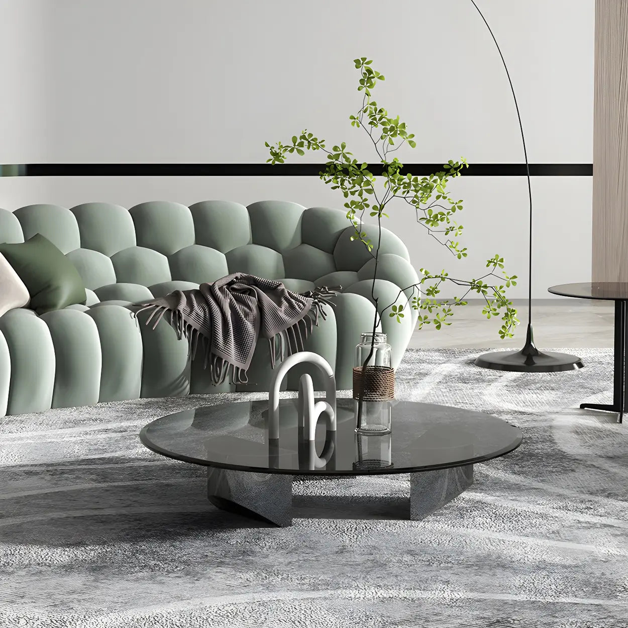 Black Glass Round Silver Steel Coffee Table