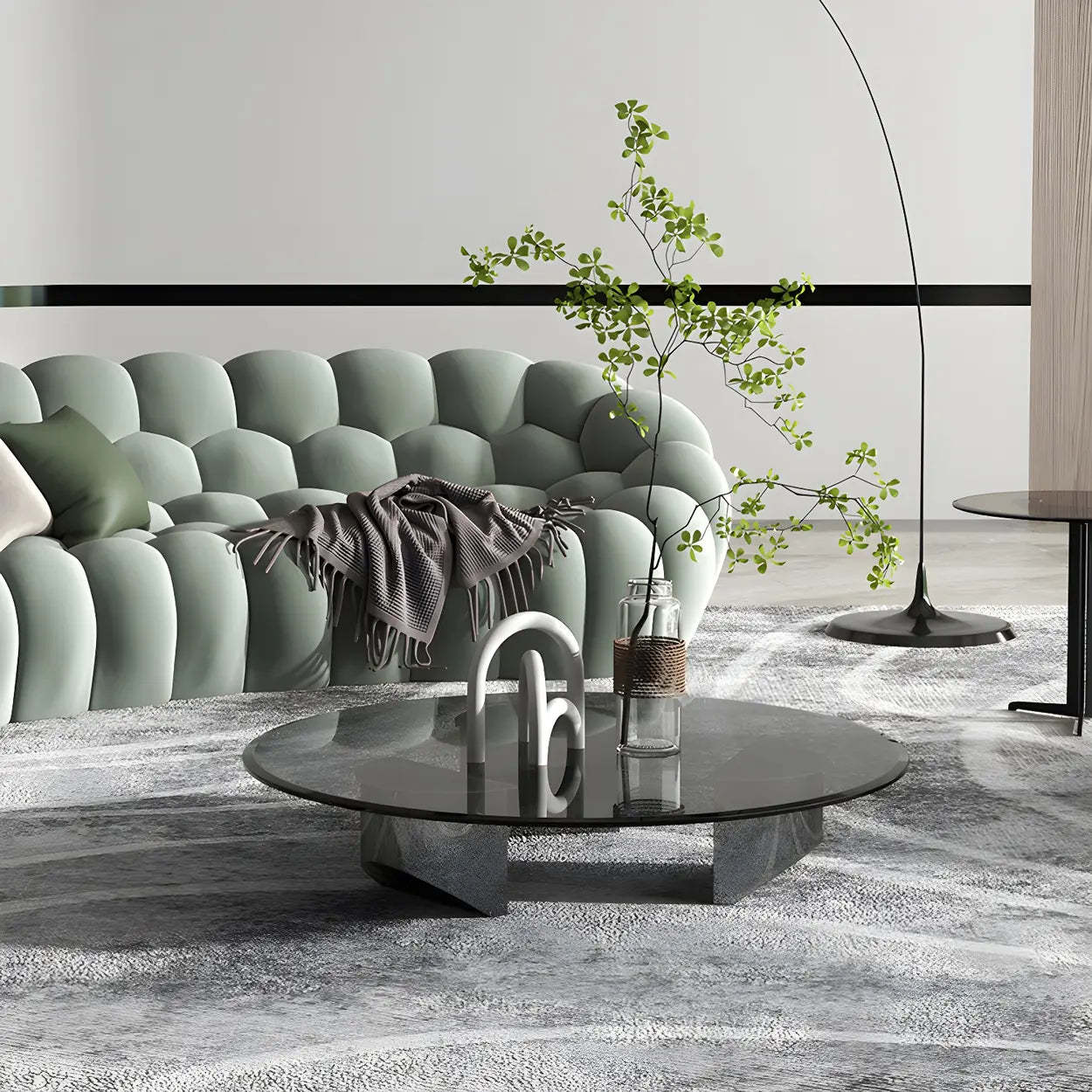 Black Glass Round Silver Steel Coffee Table