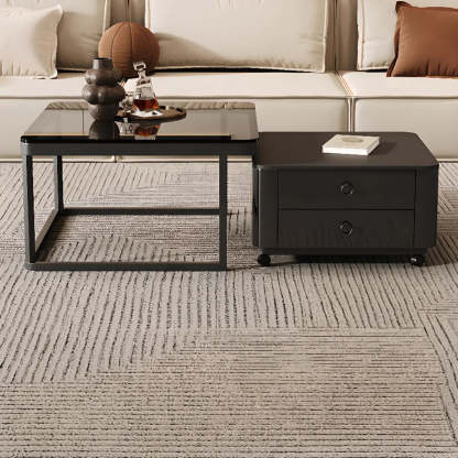 Black Glass Square Nesting Tables with Casters