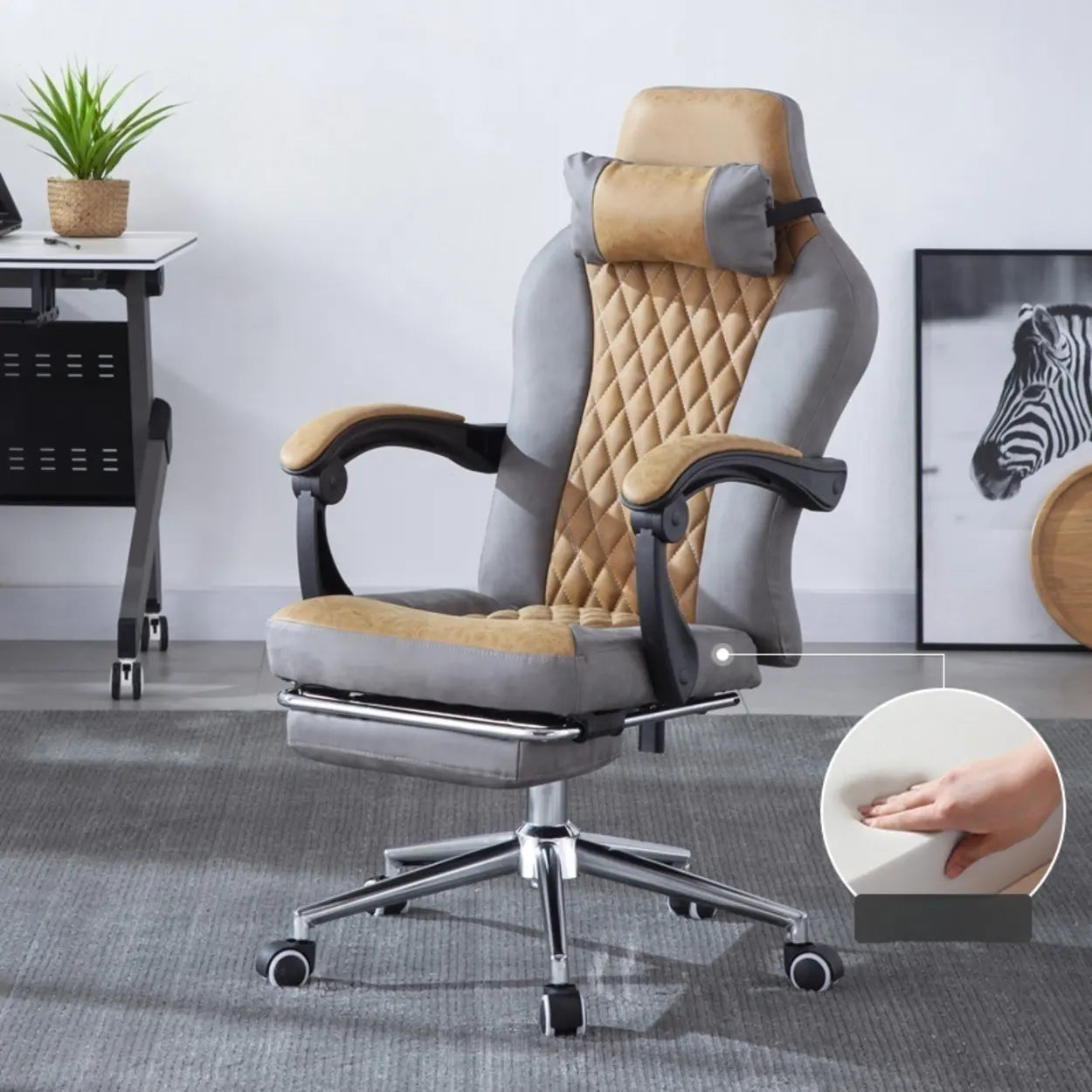 Black-Gray Executive Tilt-Lock Faux Leather Office Chair — Black-Gray / With Footrest / Sponge