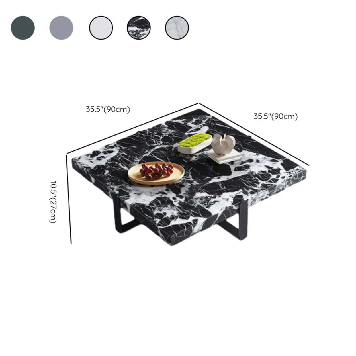Square Marble Coffee Table with Steel Base — White