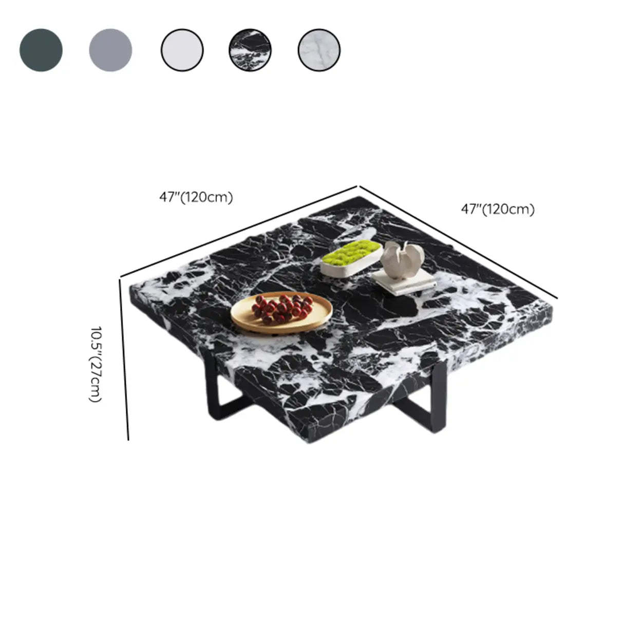 Square Marble Coffee Table with Steel Base — Gray-White