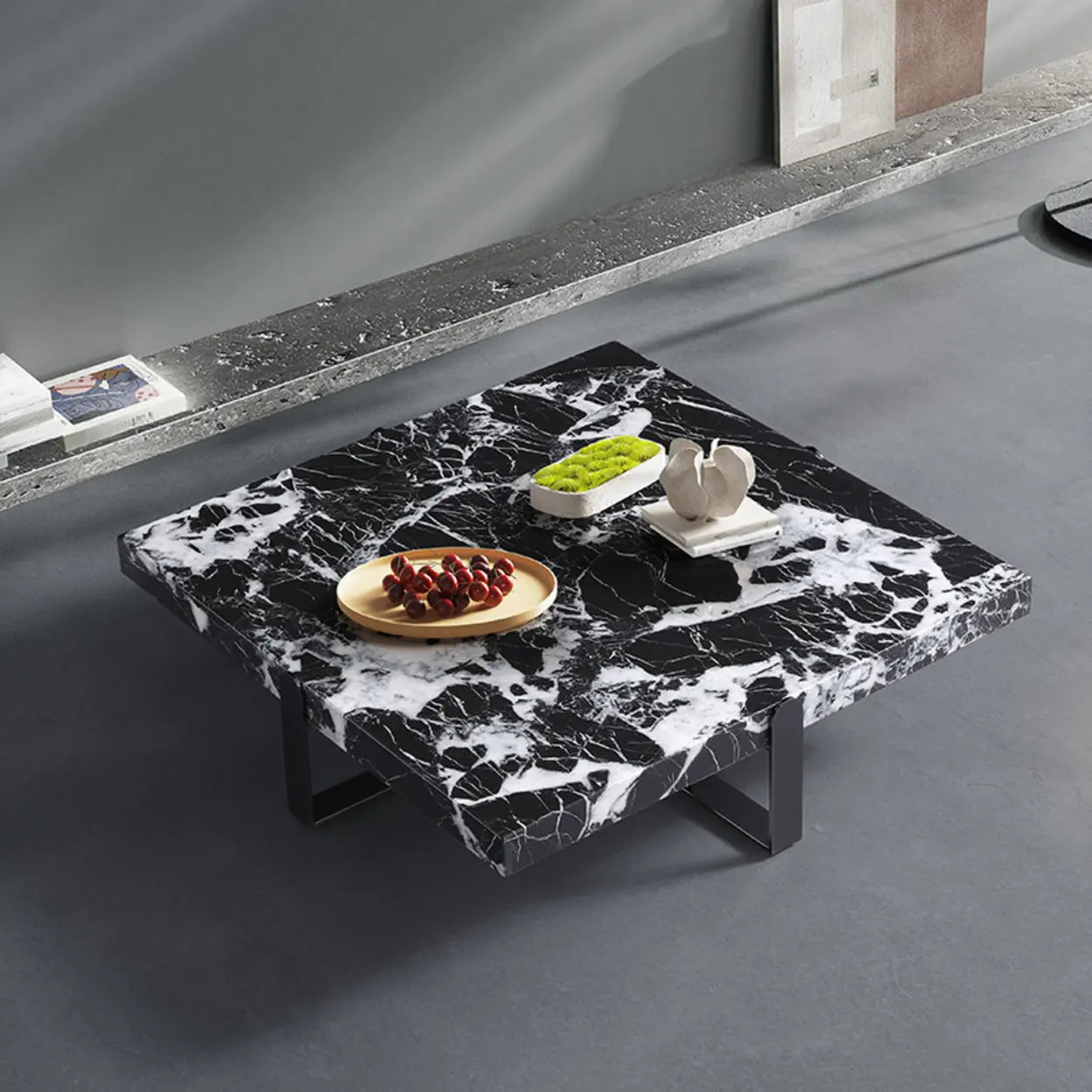 Square Marble Coffee Table with Steel Base — White