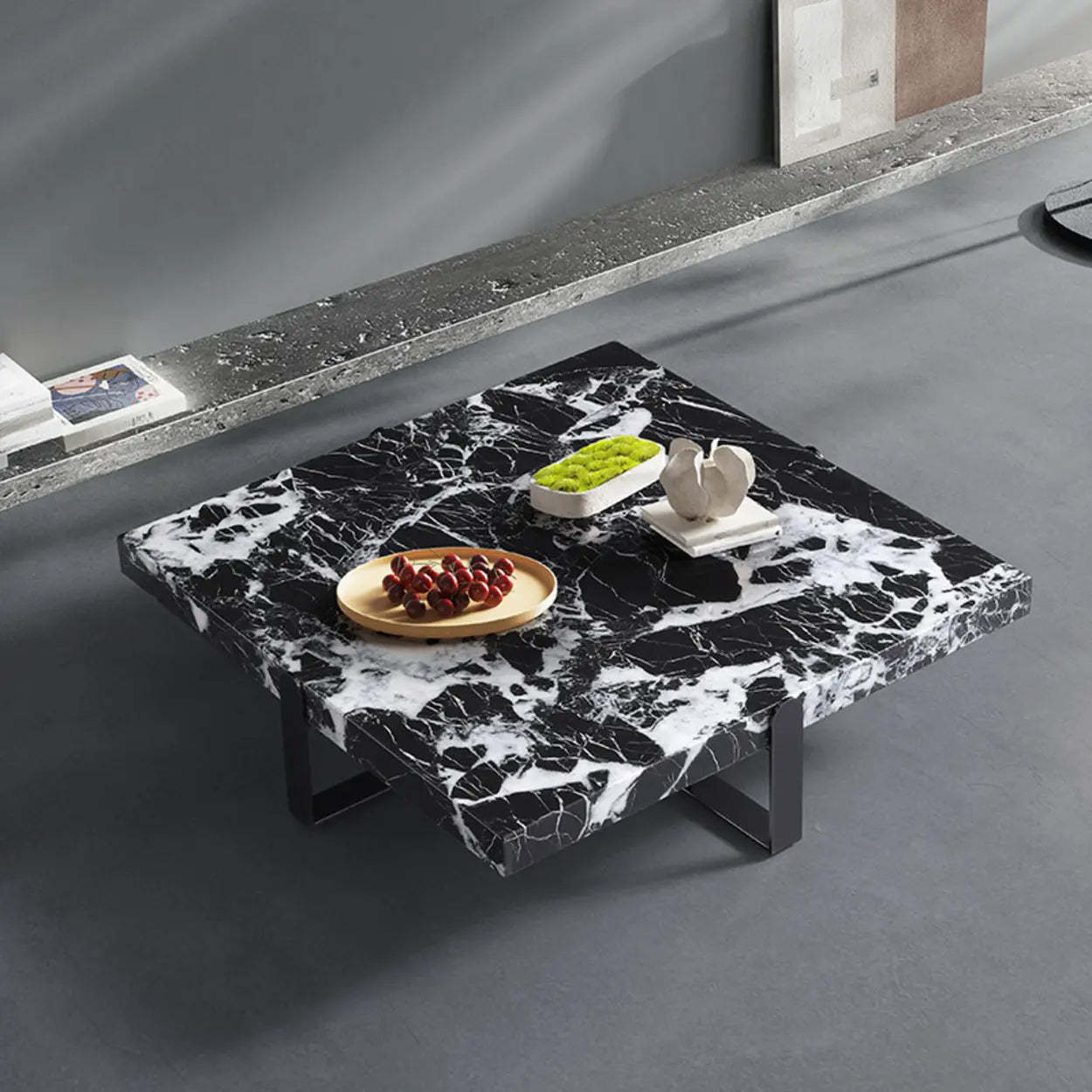 Square Marble Coffee Table with Steel Base — White