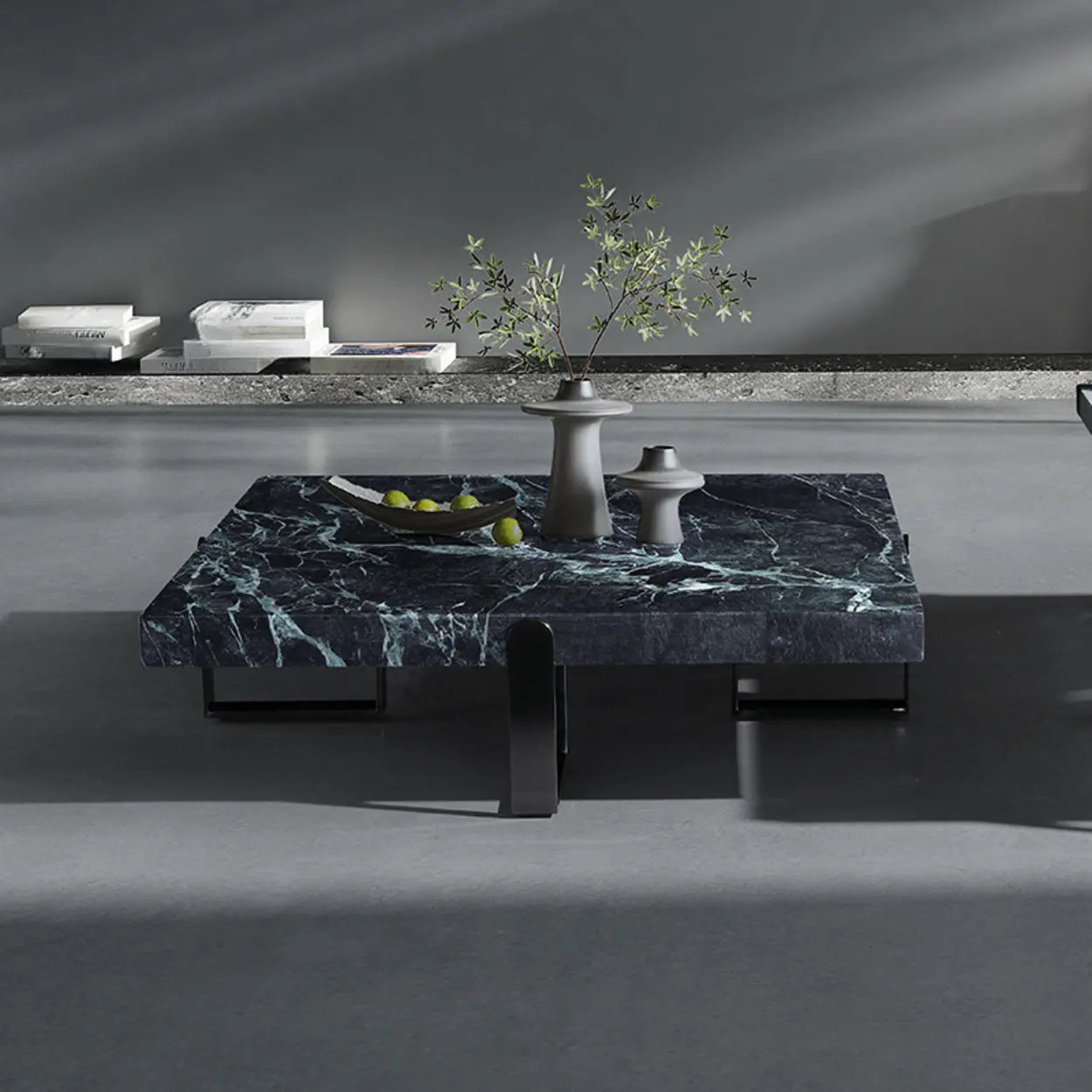 Square Marble Coffee Table with Steel Base — White