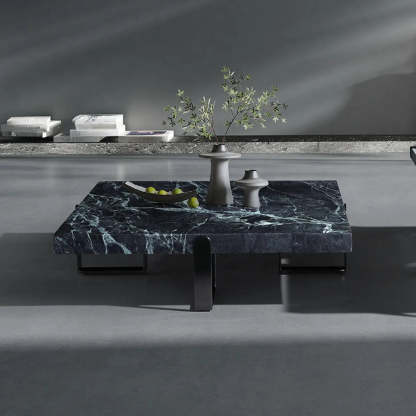 Square Marble Coffee Table with Steel Base — White