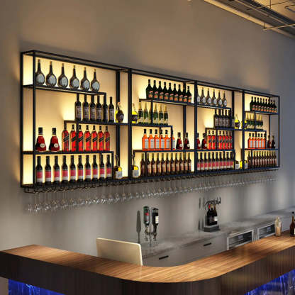 Black Industrial Metal Wall Wine Rack Organizer — Without Light / 1 Piece