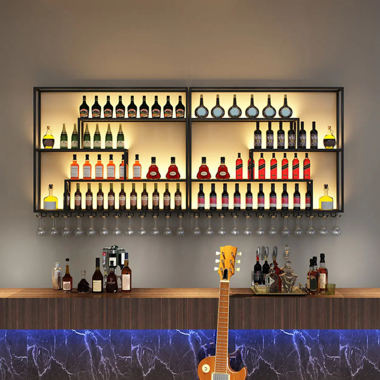 Black Industrial Metal Wall Wine Rack Organizer