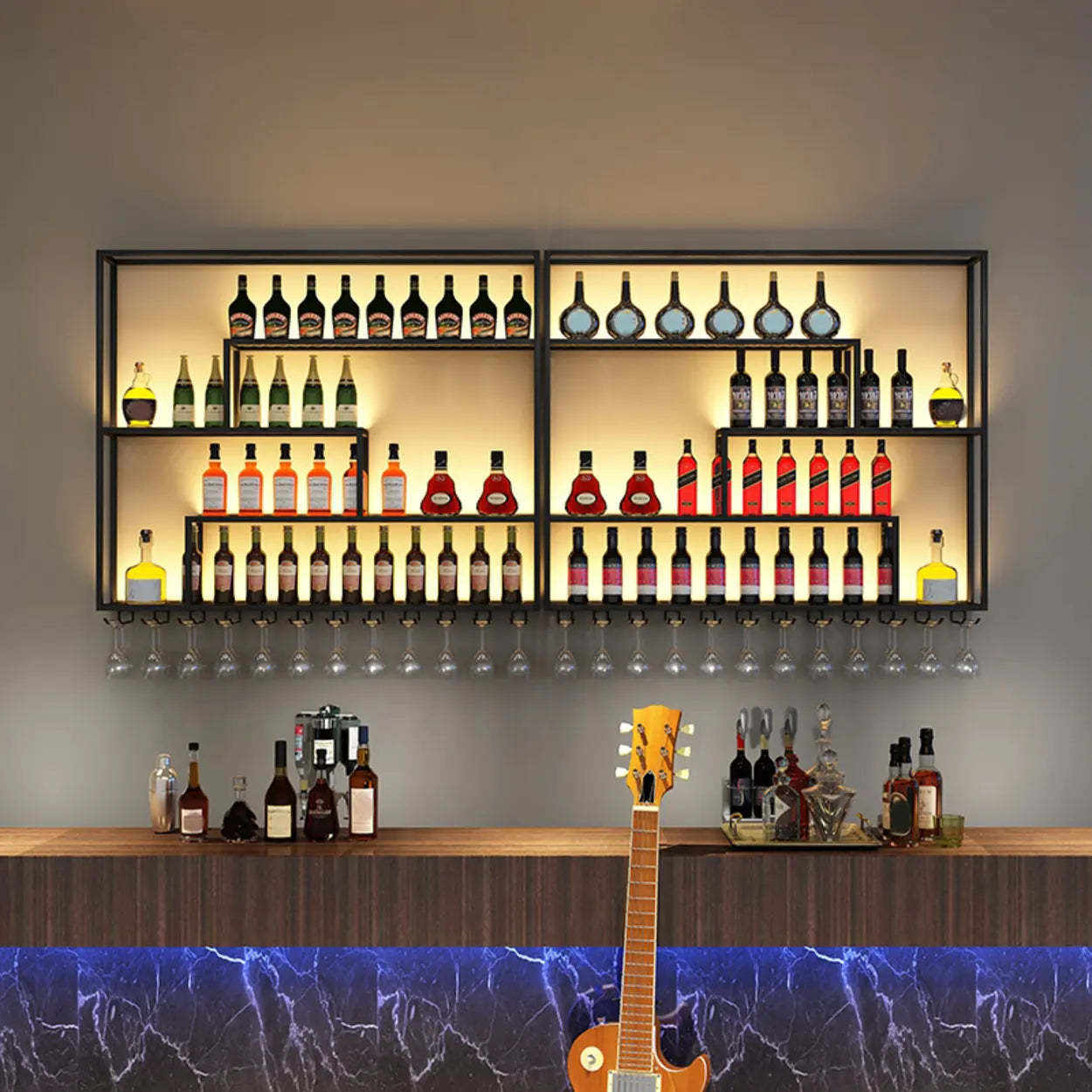 Black Industrial Metal Wall Wine Rack Organizer
