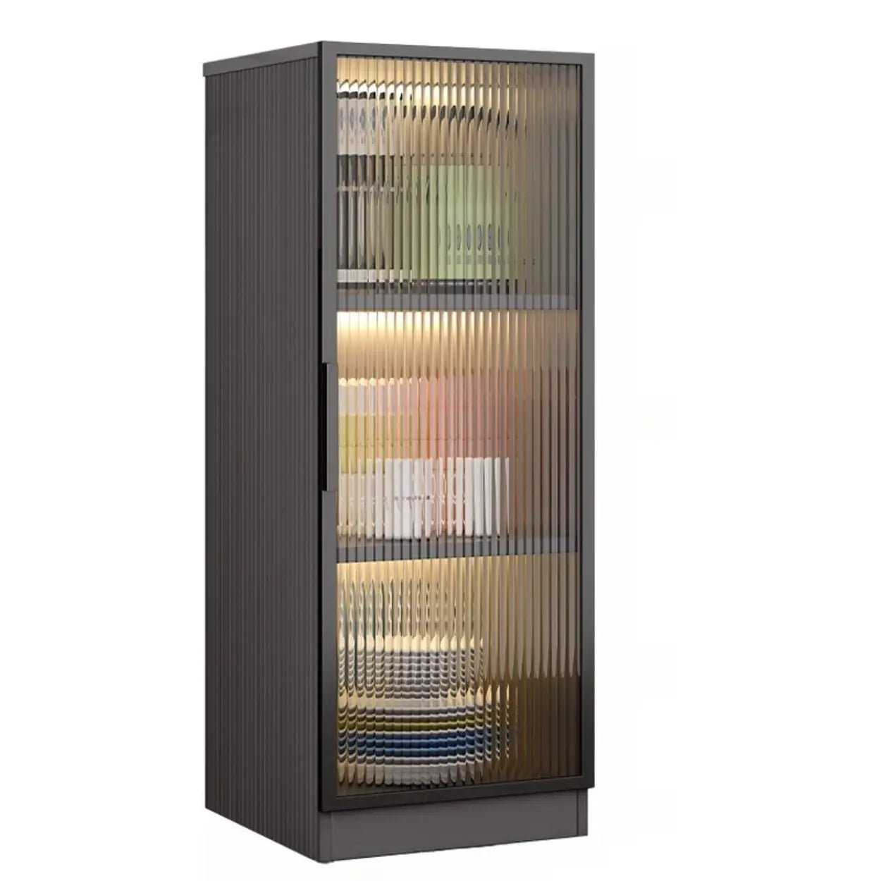 Lighom modern frosted tall black display cabinets in glass — 16" L x 13" W x 52" H