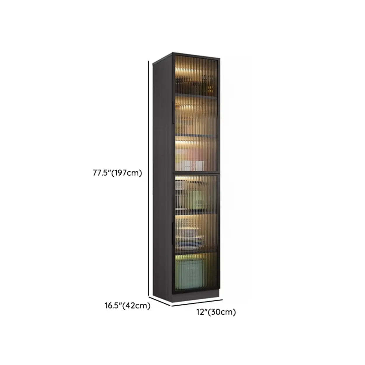 Black Frosted Glass Tall Kitchen China Cabinet