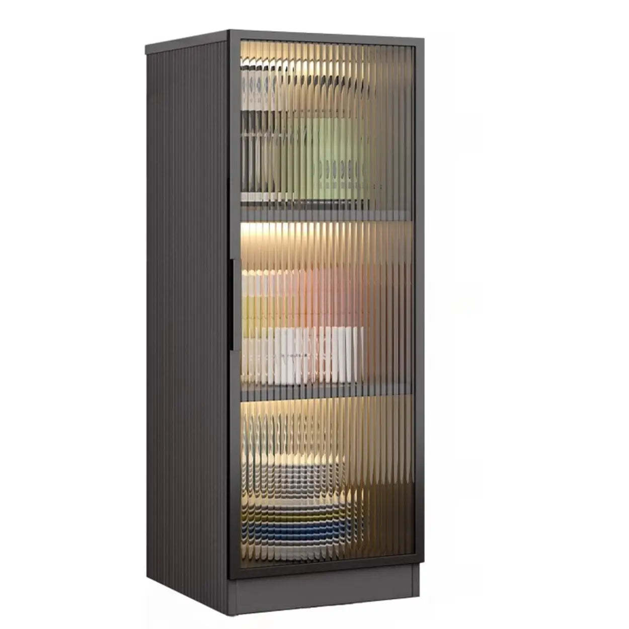 Black Frosted Glass Tall Kitchen China Cabinet