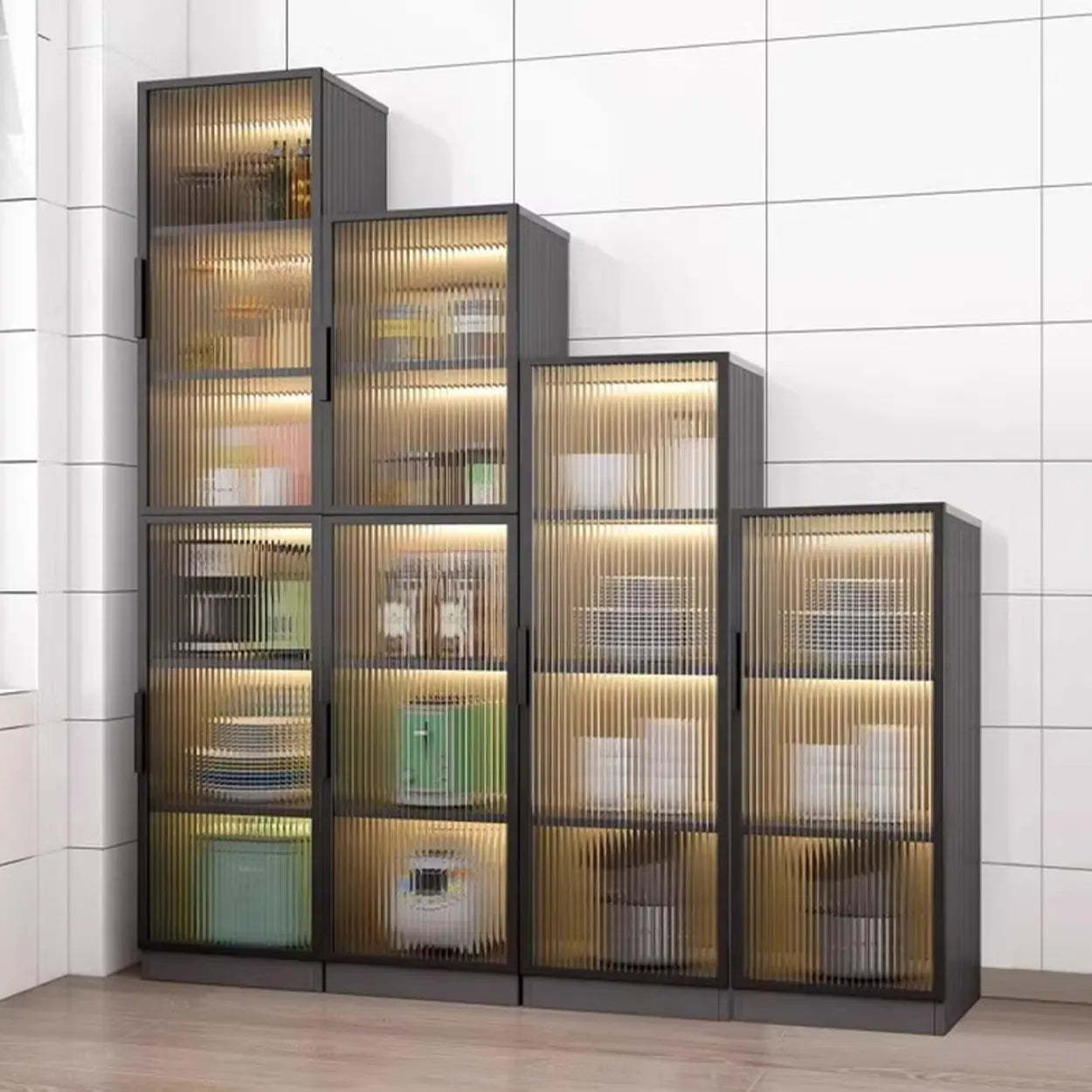 Black Frosted Glass Tall Kitchen China Cabinet