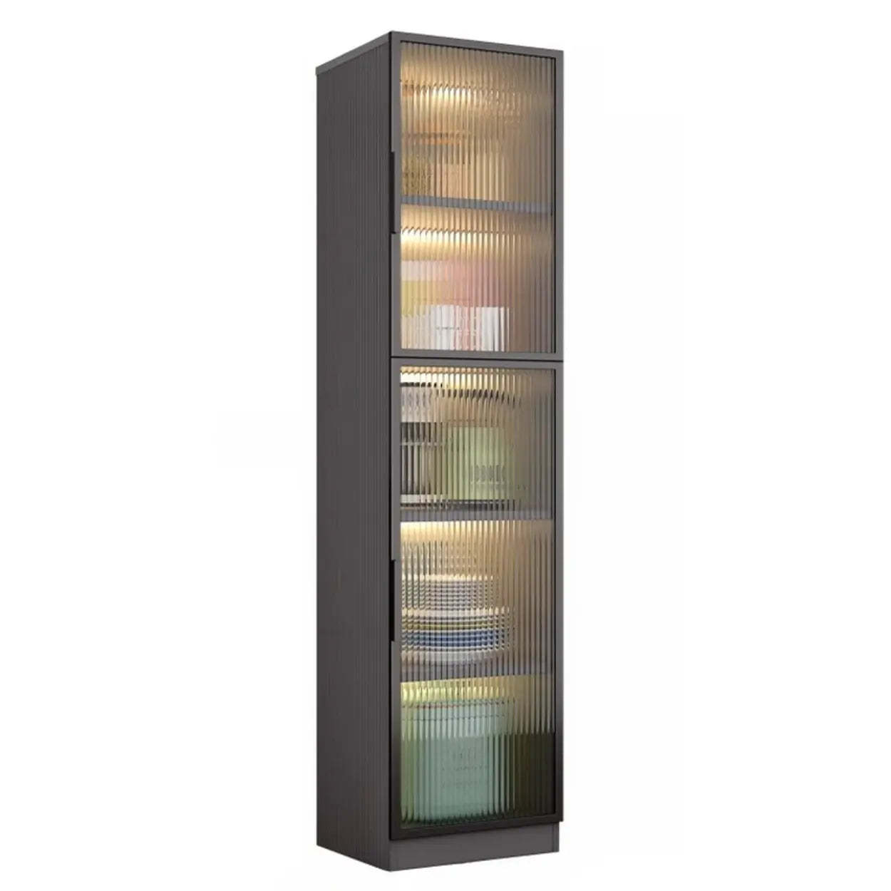 Black Frosted Glass Tall Kitchen China Cabinet
