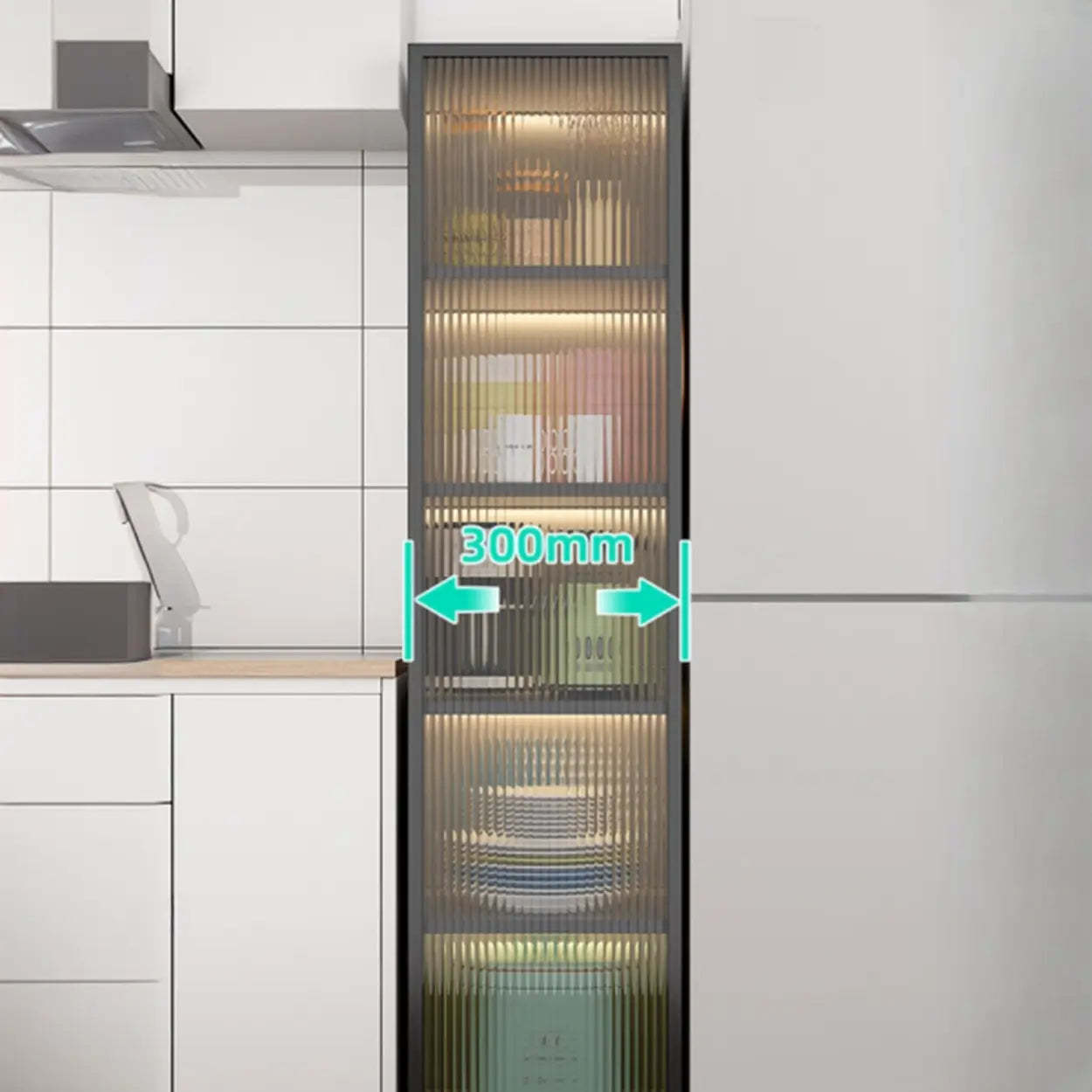 Black Frosted Glass Tall Kitchen China Cabinet
