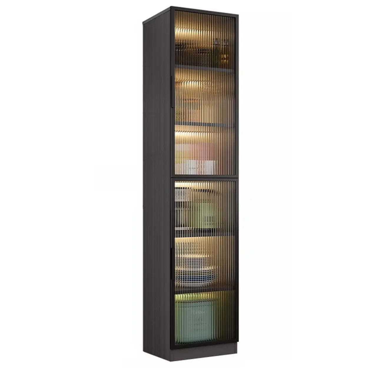 Black Frosted Glass Tall Kitchen China Cabinet
