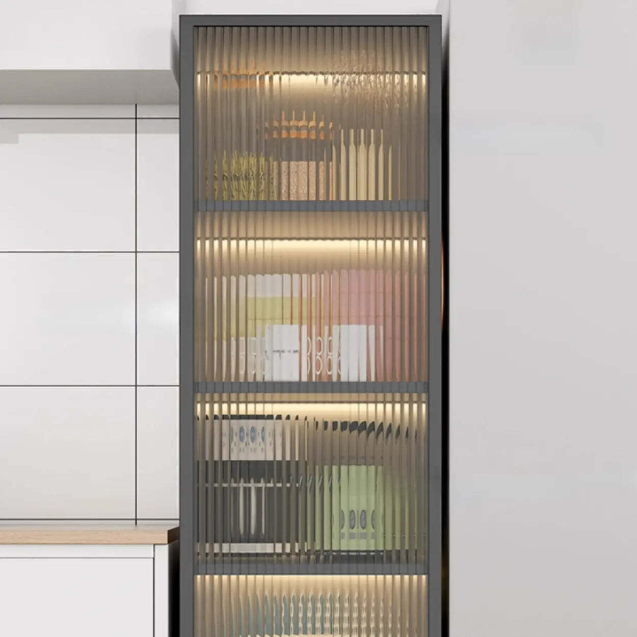 Black Frosted Glass Tall Kitchen China Cabinet