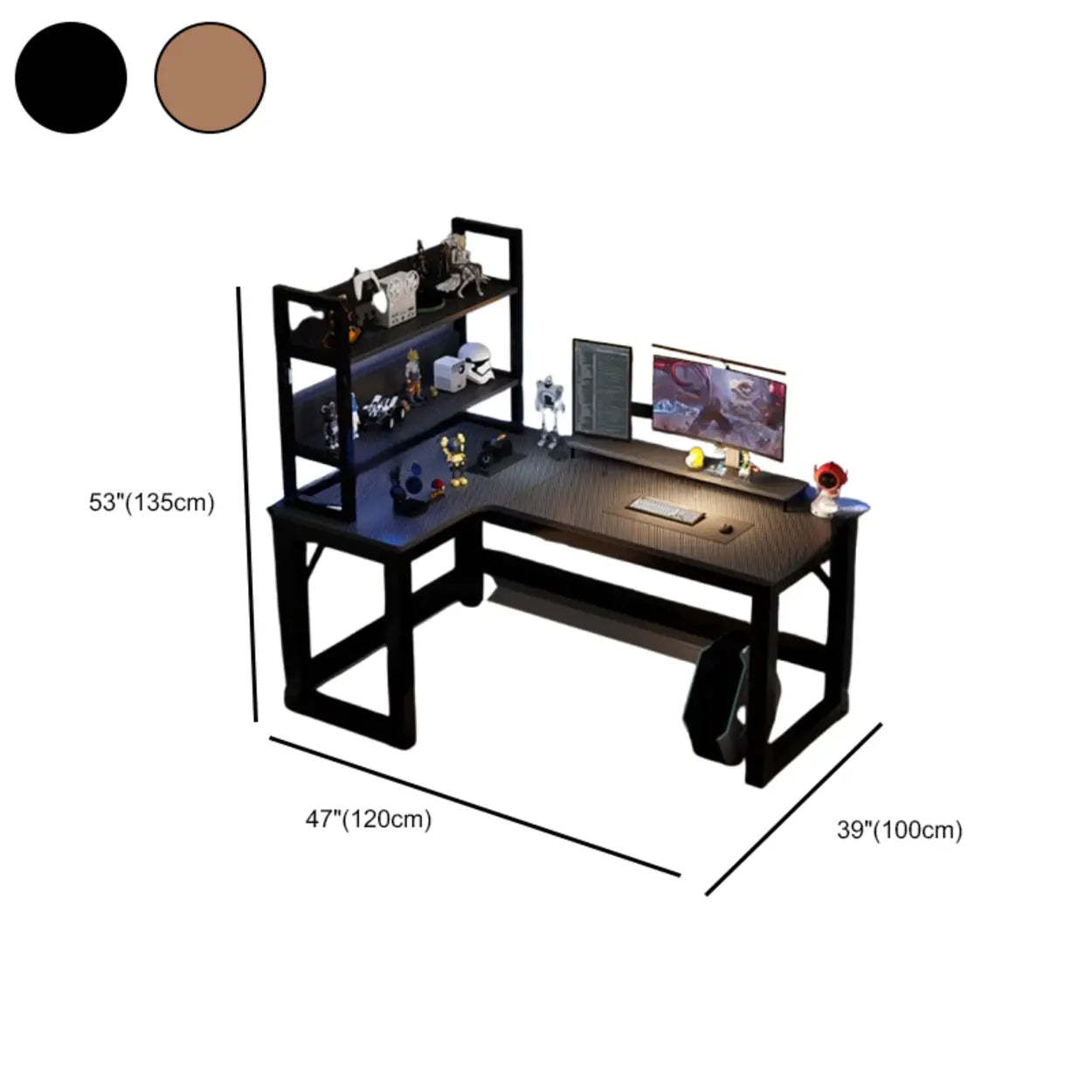 Black L-Shape Wood Gaming Desk with Cable Management