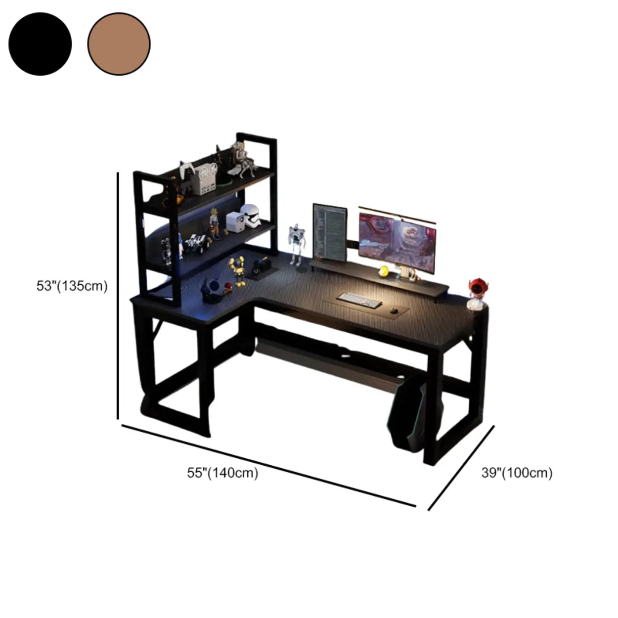 Black L-Shape Wood Gaming Desk with Cable Management