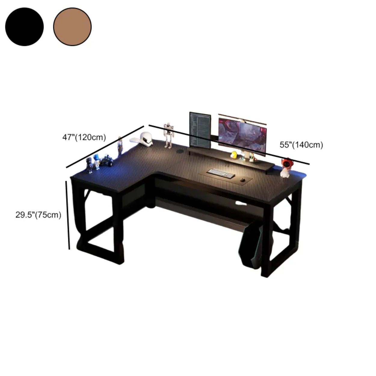 Black L-Shape Wood Gaming Desk with Cable Management