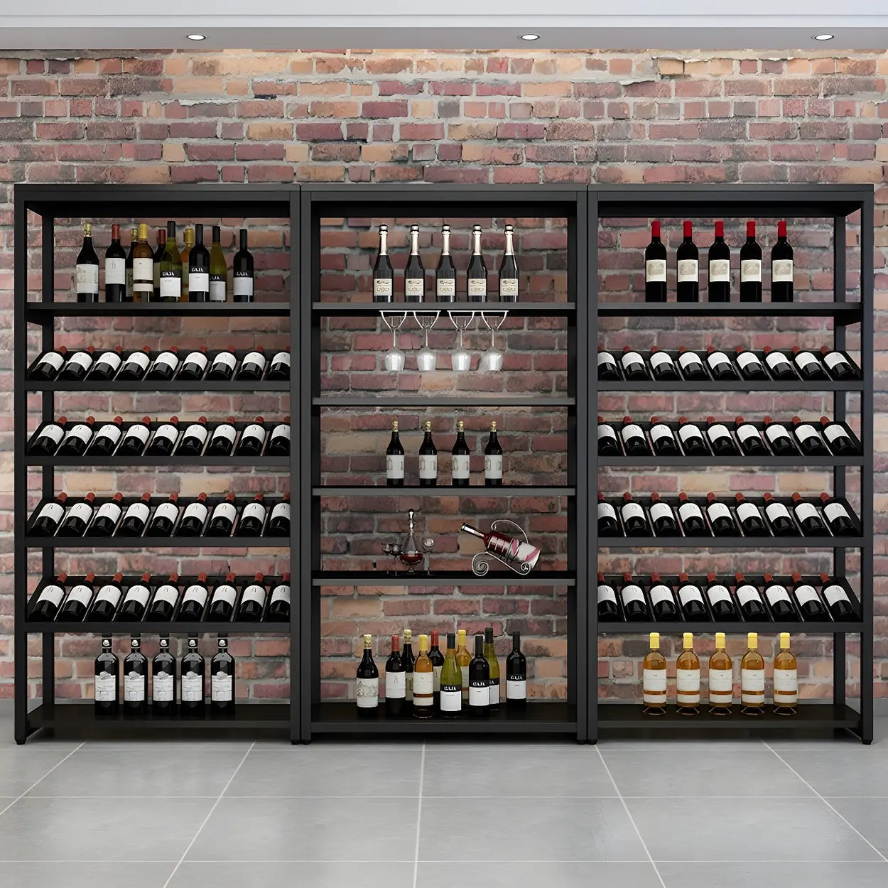 Black Industrial Metal Floor Wine Rack