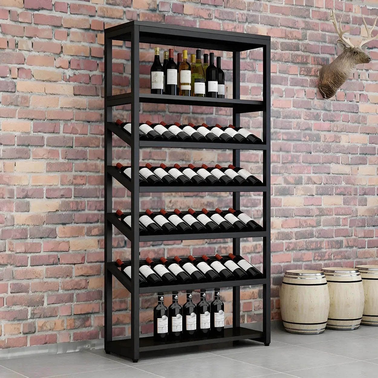 Industrial wine red wine cabinets, Lighom — 31.5" L x 13.8" W x 70.9" H / Wine Bottle Rack / Black