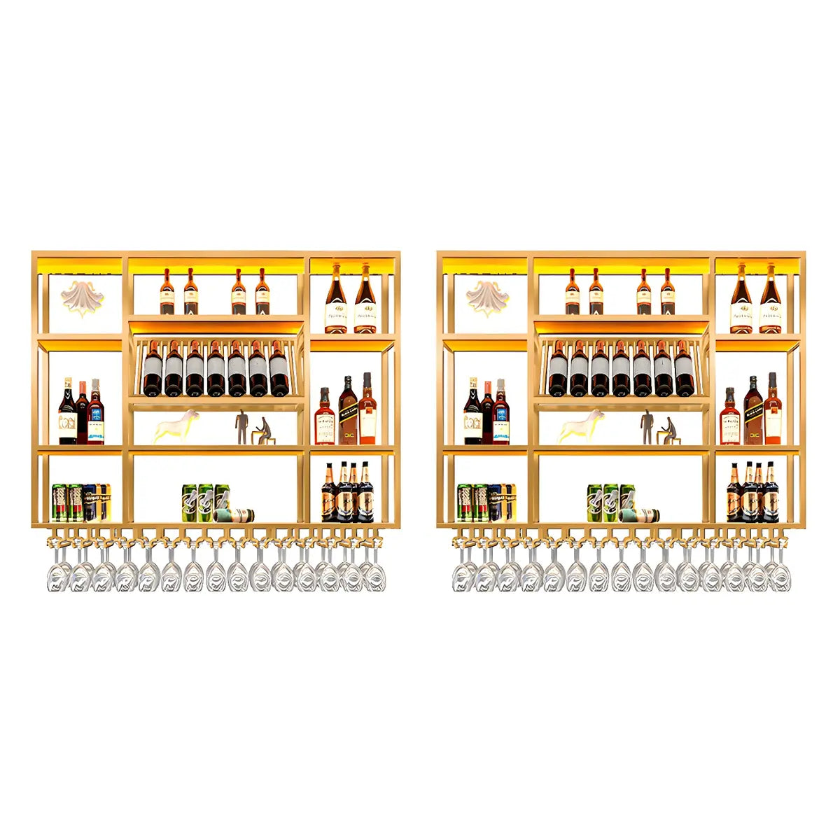Large Black Metal Floating Wall Wine Rack — Gold / 1 Piece