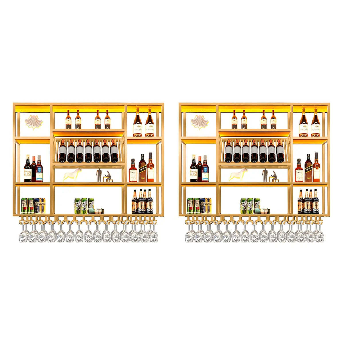 Large Black Metal Floating Wall Wine Rack — Gold / 1 Piece