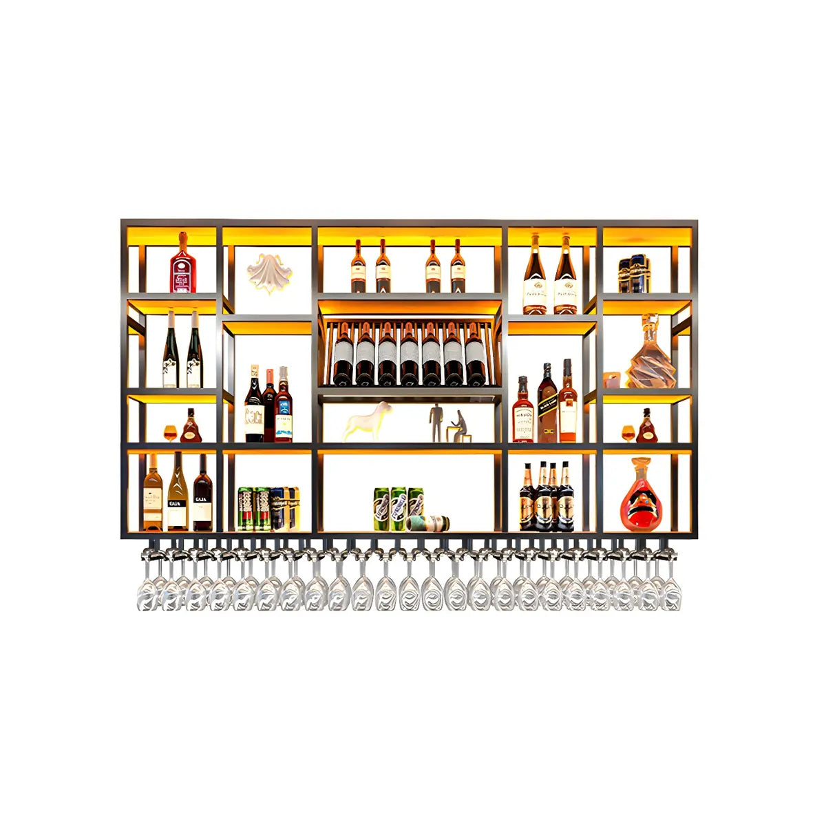 Large Black Metal Floating Wall Wine Rack — Black / 1 Piece