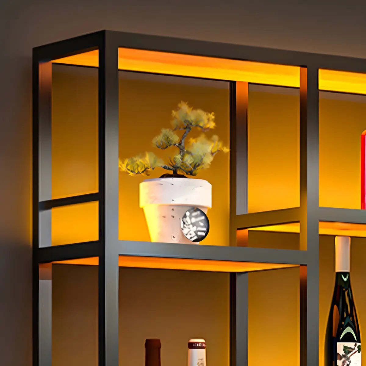 Large Black Metal Floating Wall Wine Rack — Black / 2 Piece Set