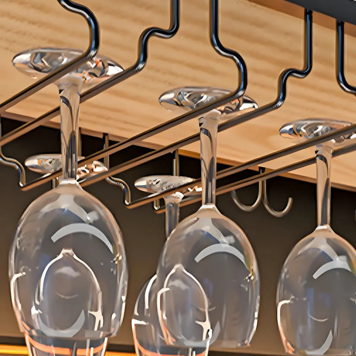 Large Black Metal Floating Wall Wine Rack — Black / 4 Piece Set