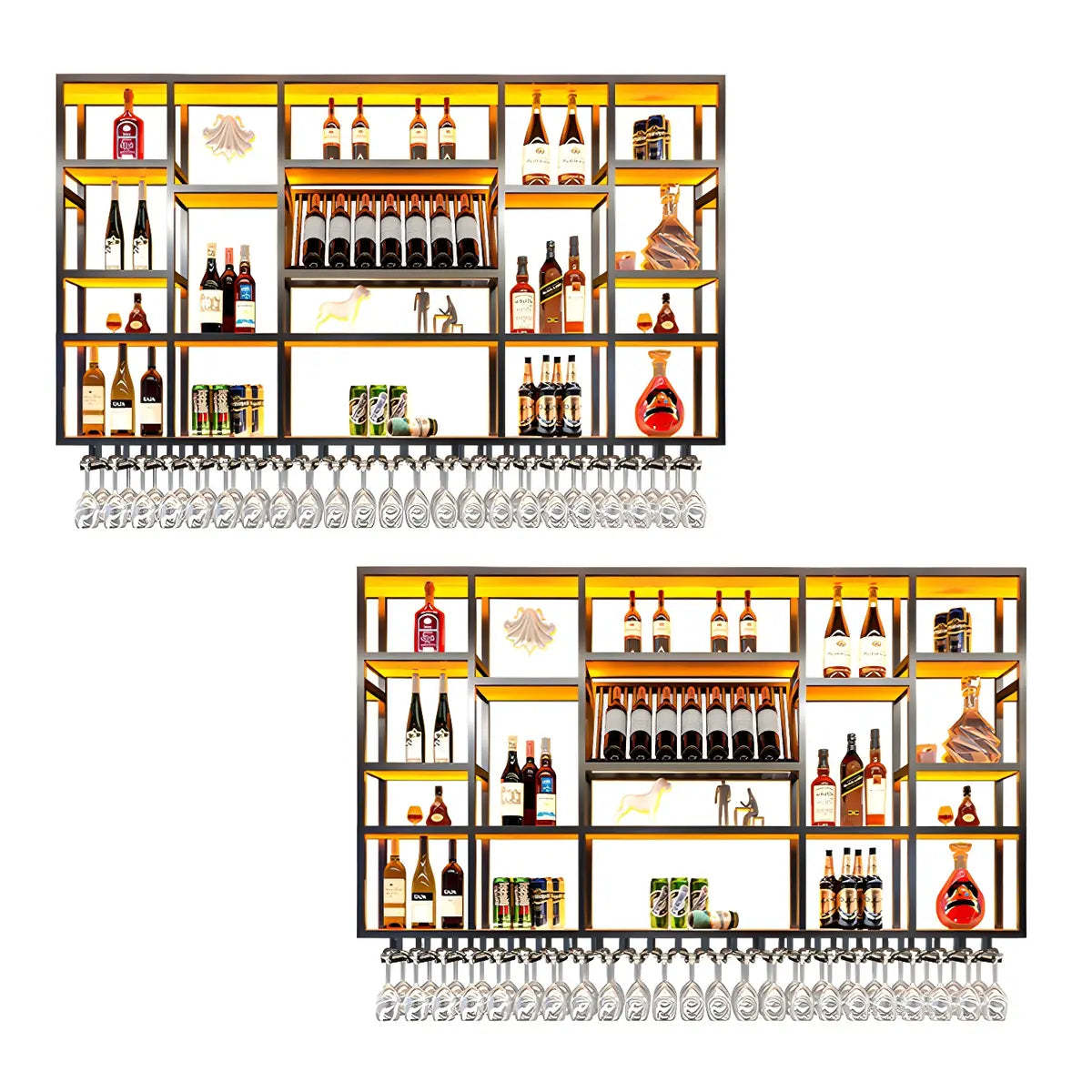 Large Black Metal Floating Wall Wine Rack — Gold / 1 Piece
