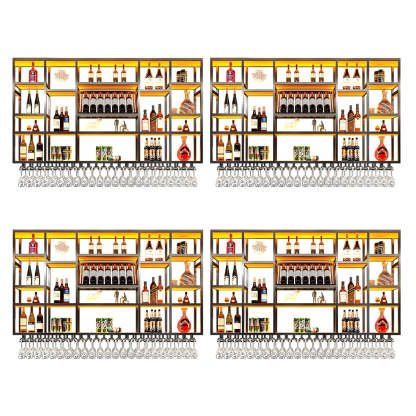 Large Black Metal Floating Wall Wine Rack — Gold / 2 Piece Set