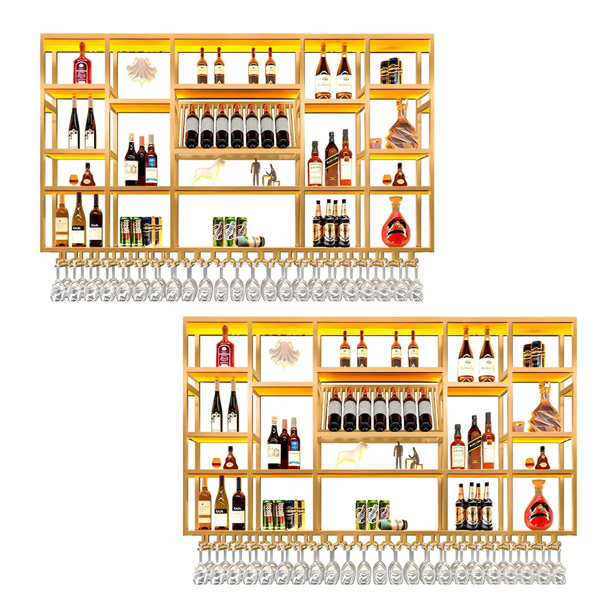 Large Black Metal Floating Wall Wine Rack — Black / 2 Piece Set