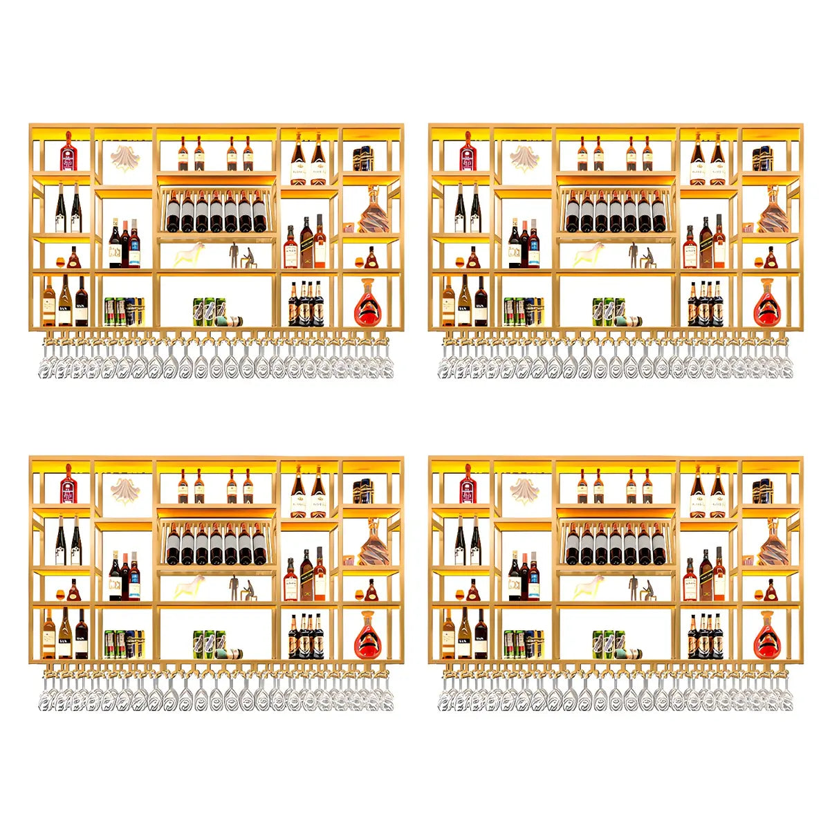 Large Black Metal Floating Wall Wine Rack — Black / 4 Piece Set