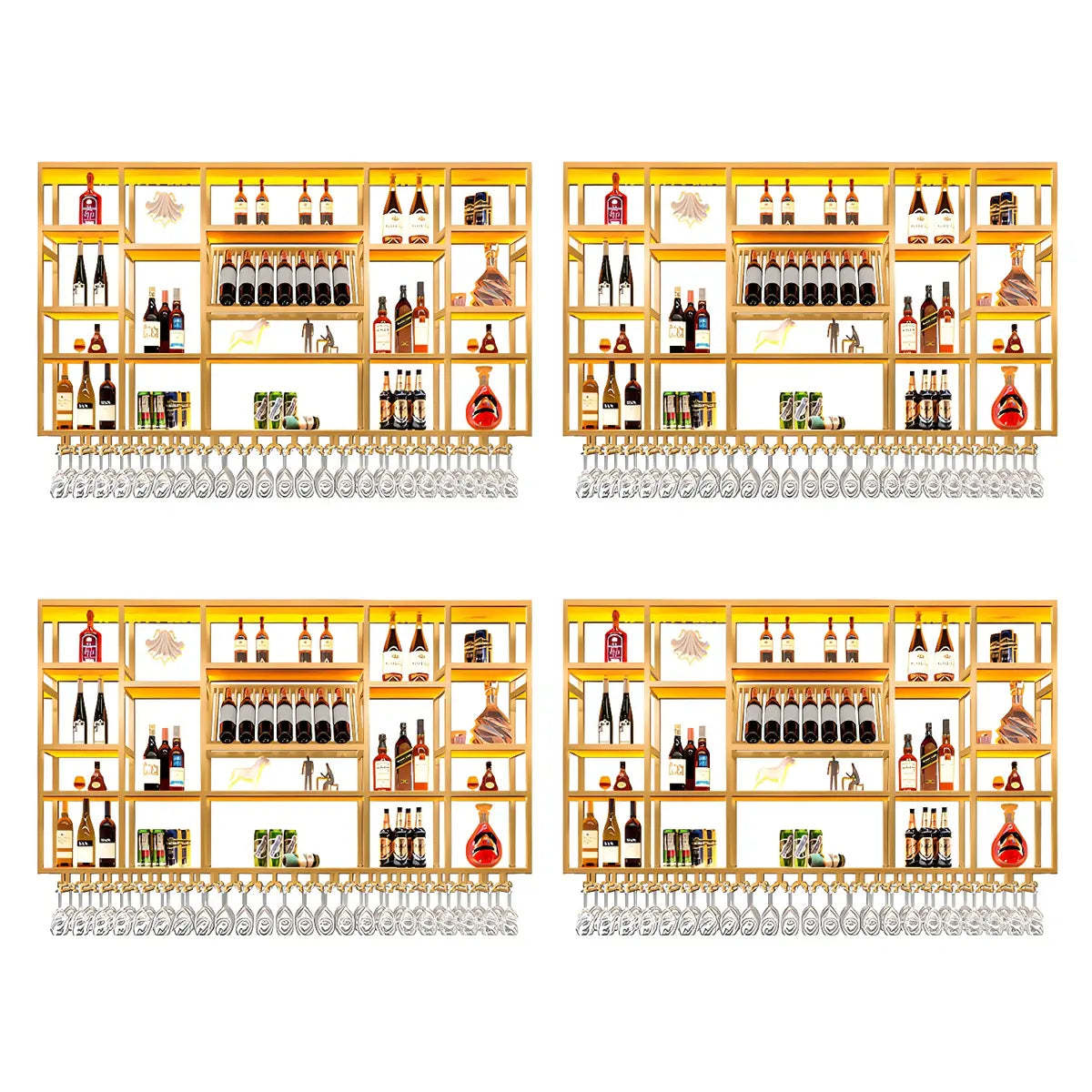 Large Black Metal Floating Wall Wine Rack — Black / 4 Piece Set