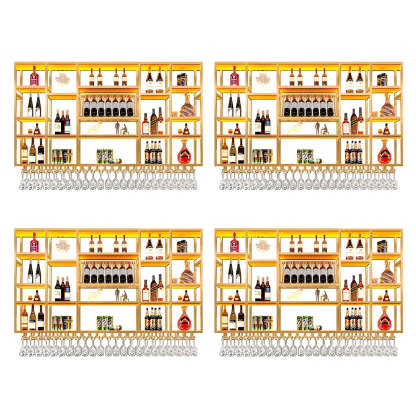 Large Black Metal Floating Wall Wine Rack — Black / 4 Piece Set