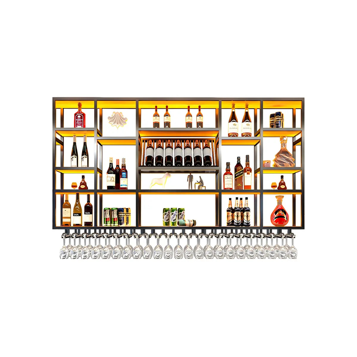 Large Black Metal Floating Wall Wine Rack — Gold / 1 Piece