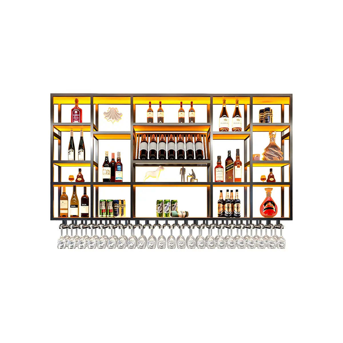 Large Black Metal Floating Wall Wine Rack — Gold / 1 Piece