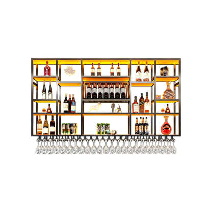 Large Black Metal Floating Wall Wine Rack — Gold / 1 Piece