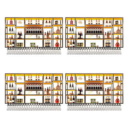 Large Black Metal Floating Wall Wine Rack — Gold / 4 Piece Set